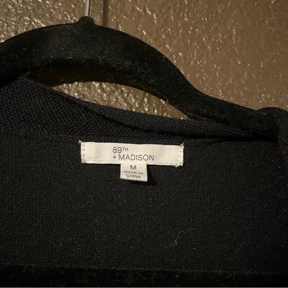 Black Long Length Cardigan Sweater with Metal Rings and Pockets, Size Medium - Picture 3 of 7